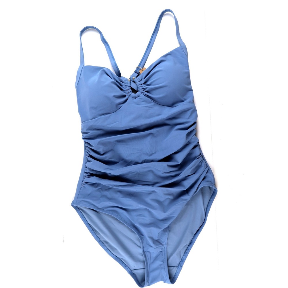 Shapellx One Piece Swimsuit Ruched Tummy Control Blue Solid Medium NWT
